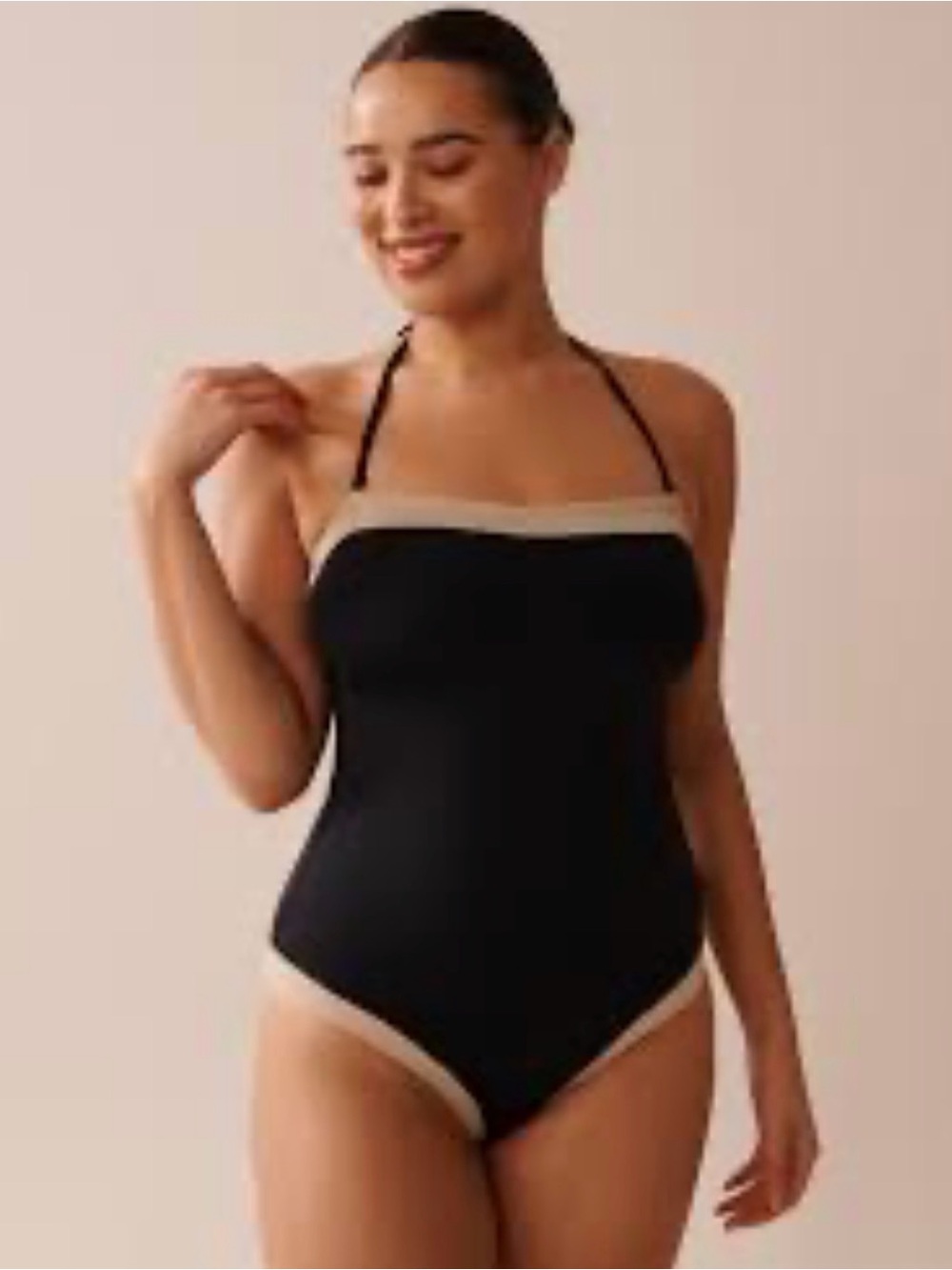La Vie en Rose Bandeau One-Piece Swimsuit Black & Beige XXL